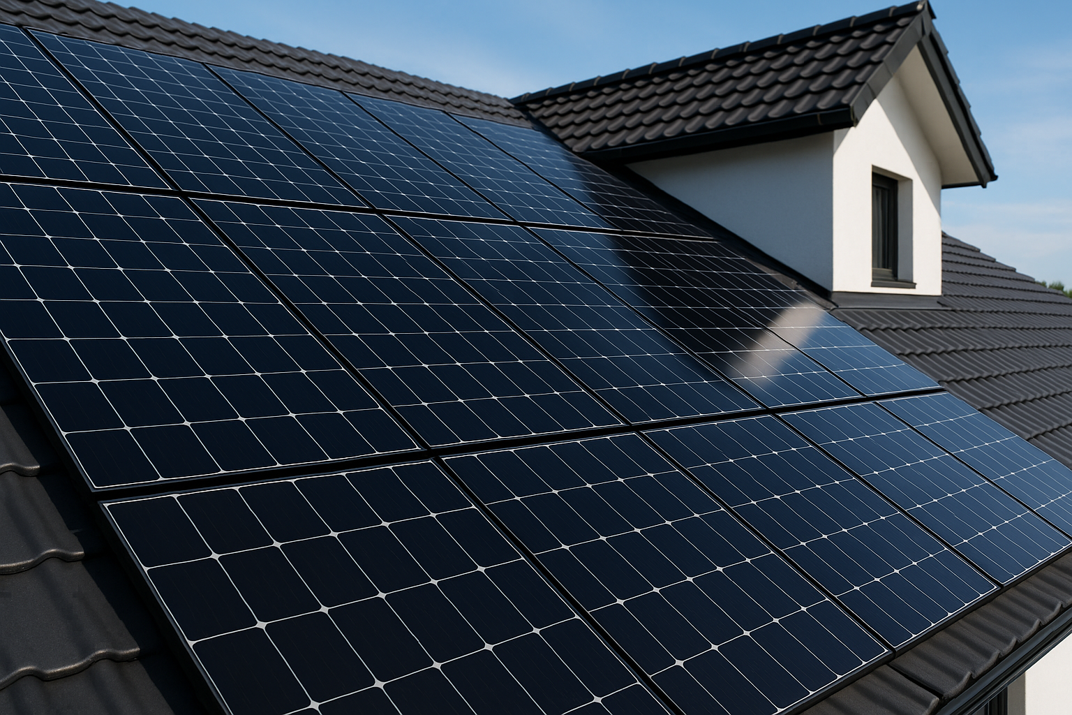 Black monocrystalline solar panels installed on a modern home — traditional rooftop solar comparison