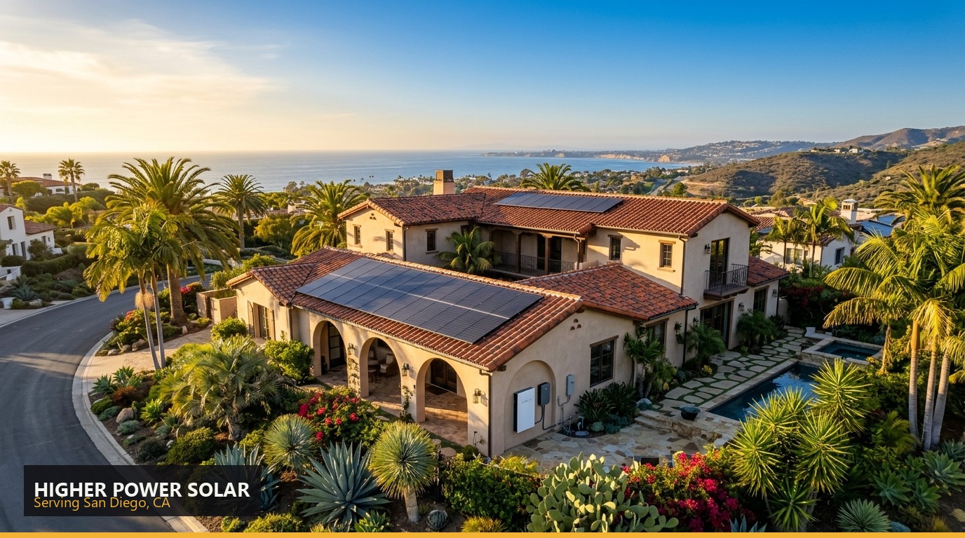 Rooftop solar and home battery on a San Diego home - Higher Power Solar
