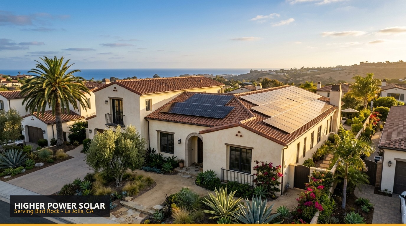 Rooftop solar installation on a home in Bird Rock, La Jolla CA - Higher Power Solar