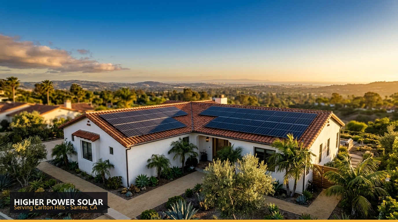 Rooftop solar installation on a home in Carlton Hills, Santee CA - Higher Power Solar