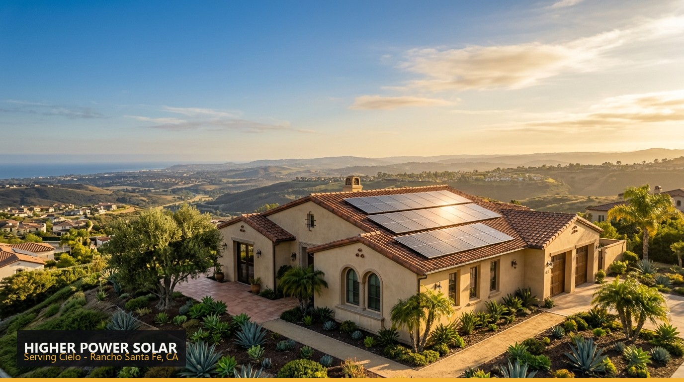Rooftop solar installation on a home in Cielo, Rancho Santa Fe CA - Higher Power Solar