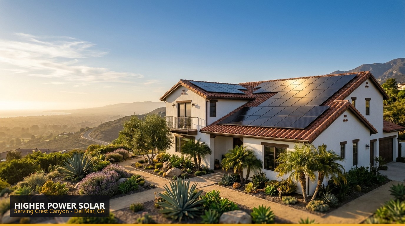 Rooftop solar installation on a home in Crest Canyon, Del Mar CA - Higher Power Solar