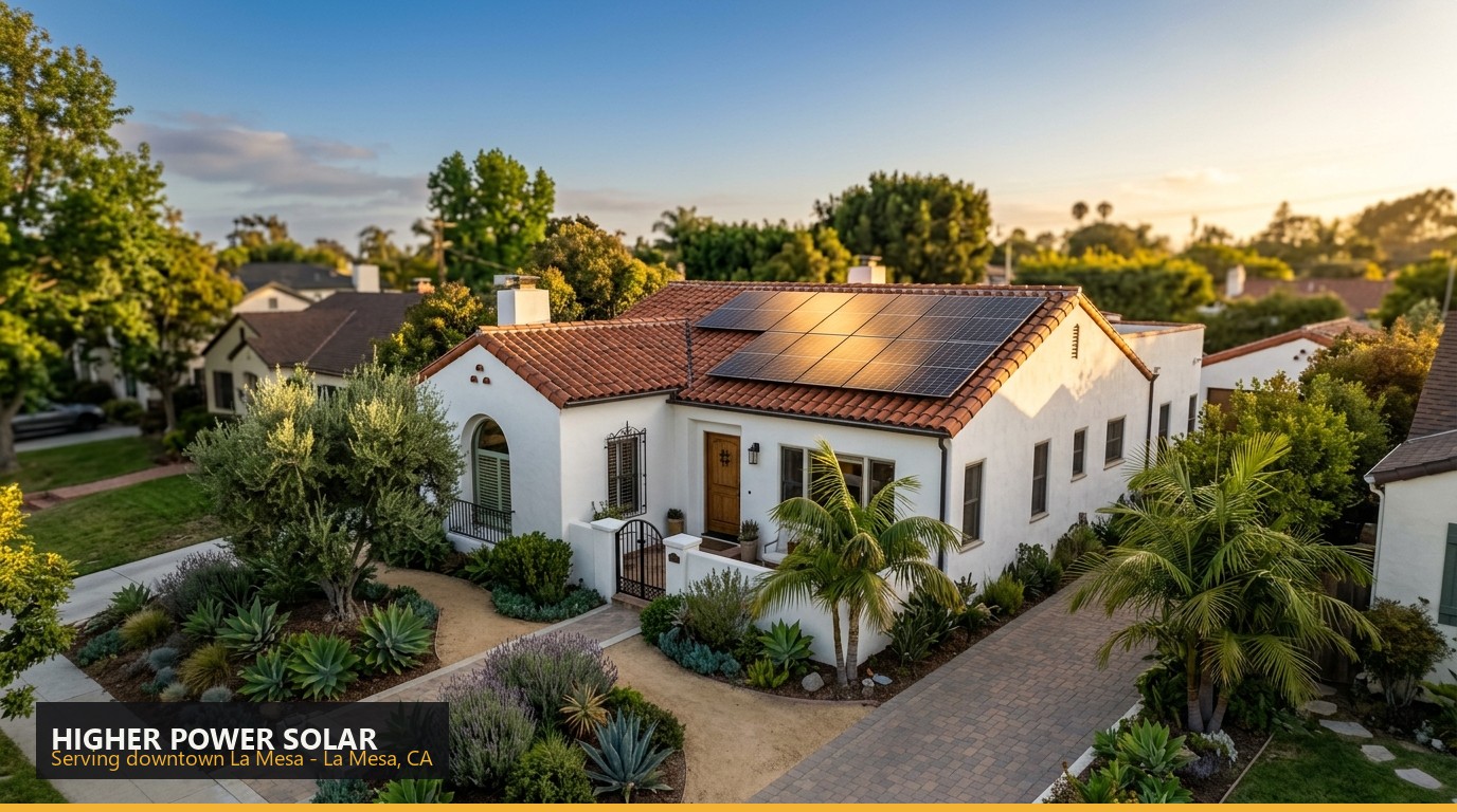 Rooftop solar installation on a home in downtown La Mesa, La Mesa CA - Higher Power Solar