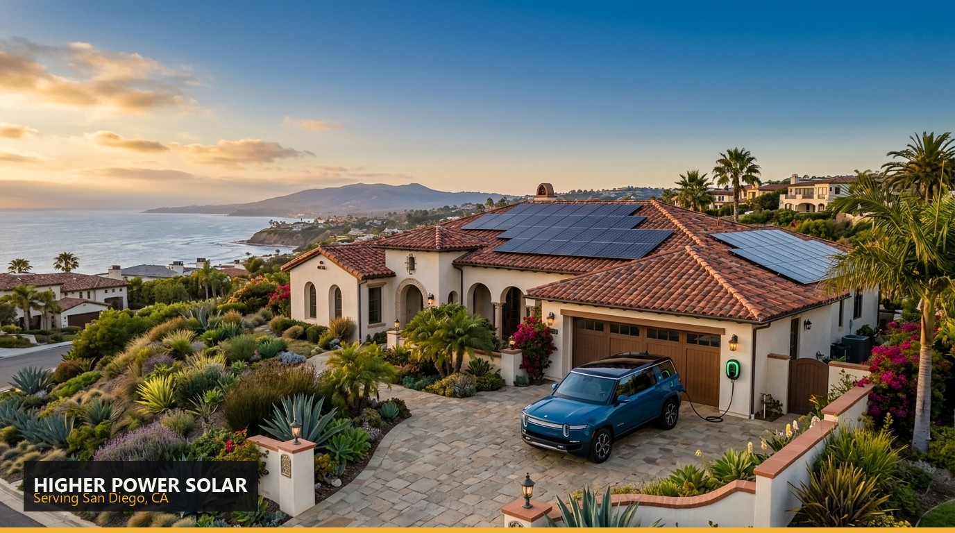 EV charger and rooftop solar at a San Diego home - Higher Power Solar