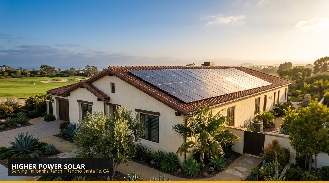 Rooftop solar installation on a home in Fairbanks Ranch, Rancho Santa Fe CA - Higher Power Solar