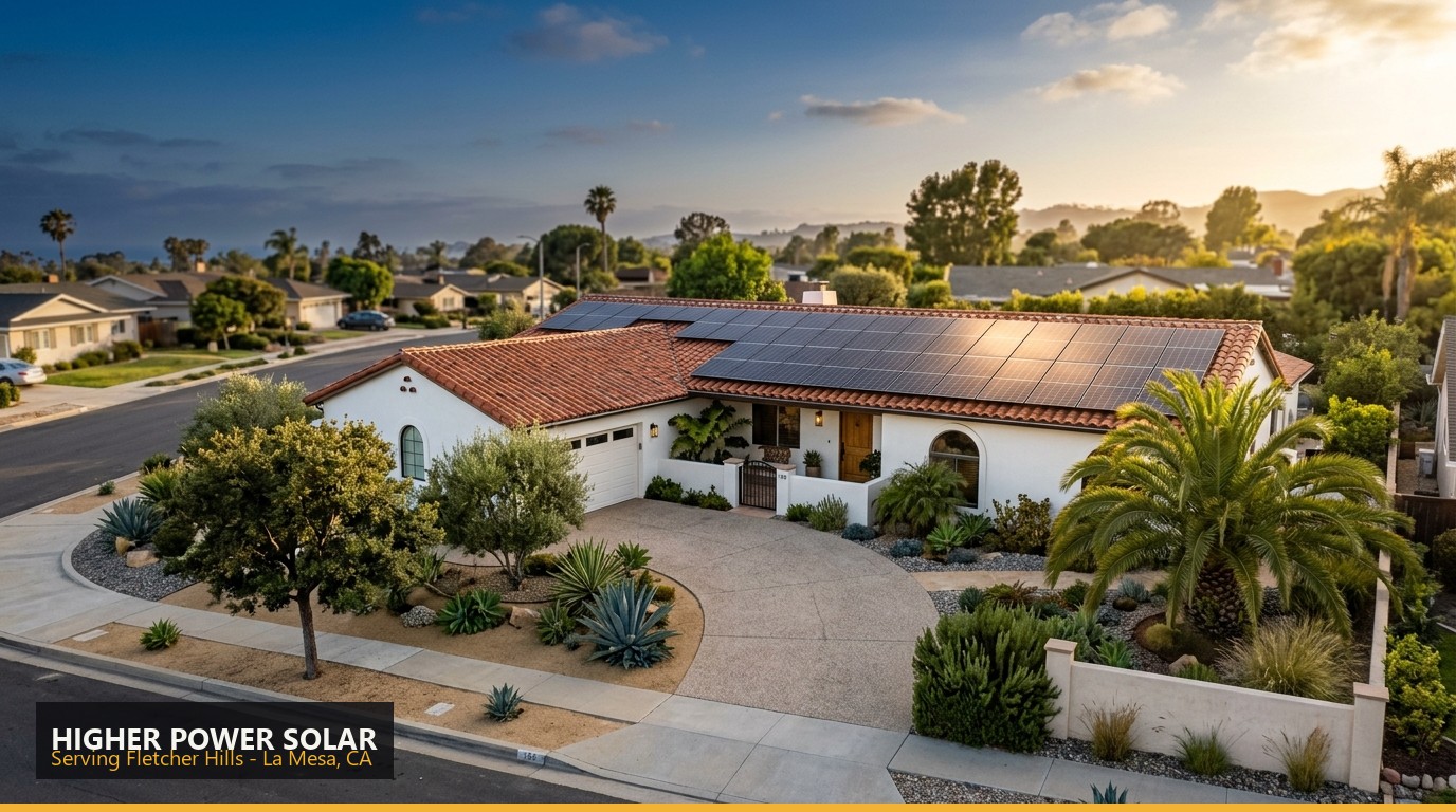 Rooftop solar installation on a home in Fletcher Hills, La Mesa CA - Higher Power Solar