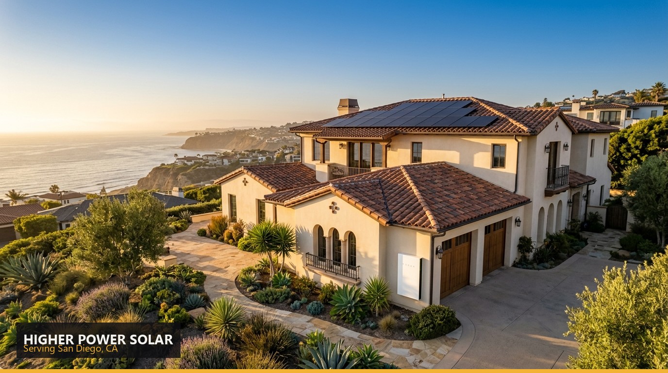 Home battery and rooftop solar on a San Diego home - Higher Power Solar