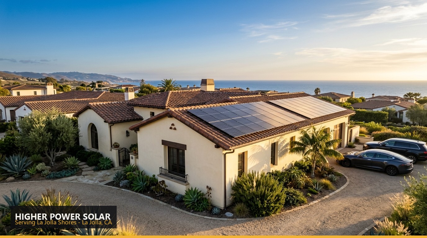 Rooftop solar installation on a home in La Jolla Shores, La Jolla CA - Higher Power Solar