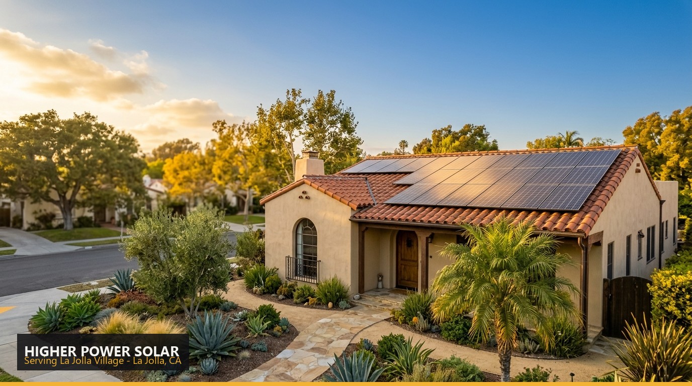 Rooftop solar installation on a home in La Jolla Village, La Jolla CA - Higher Power Solar