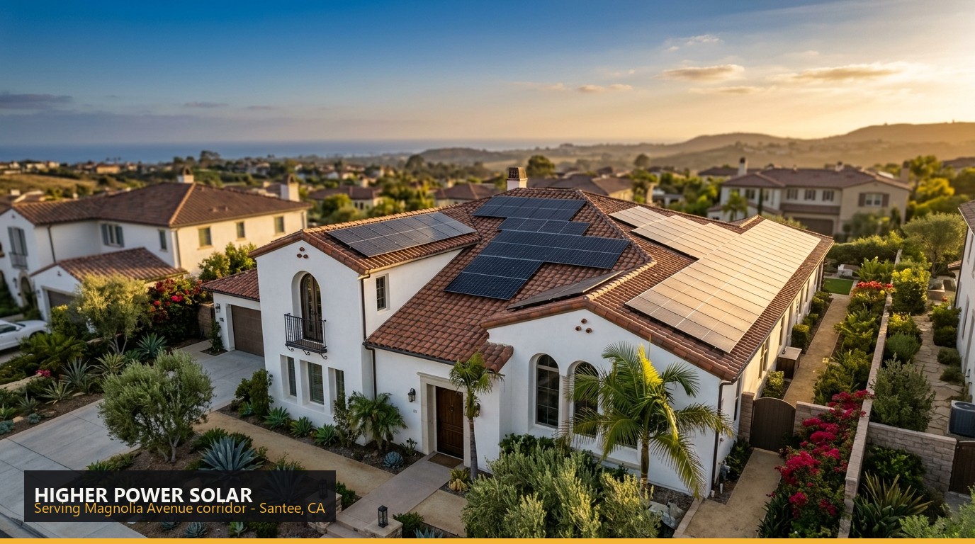 Rooftop solar installation on a home in Magnolia Avenue corridor, Santee CA - Higher Power Solar