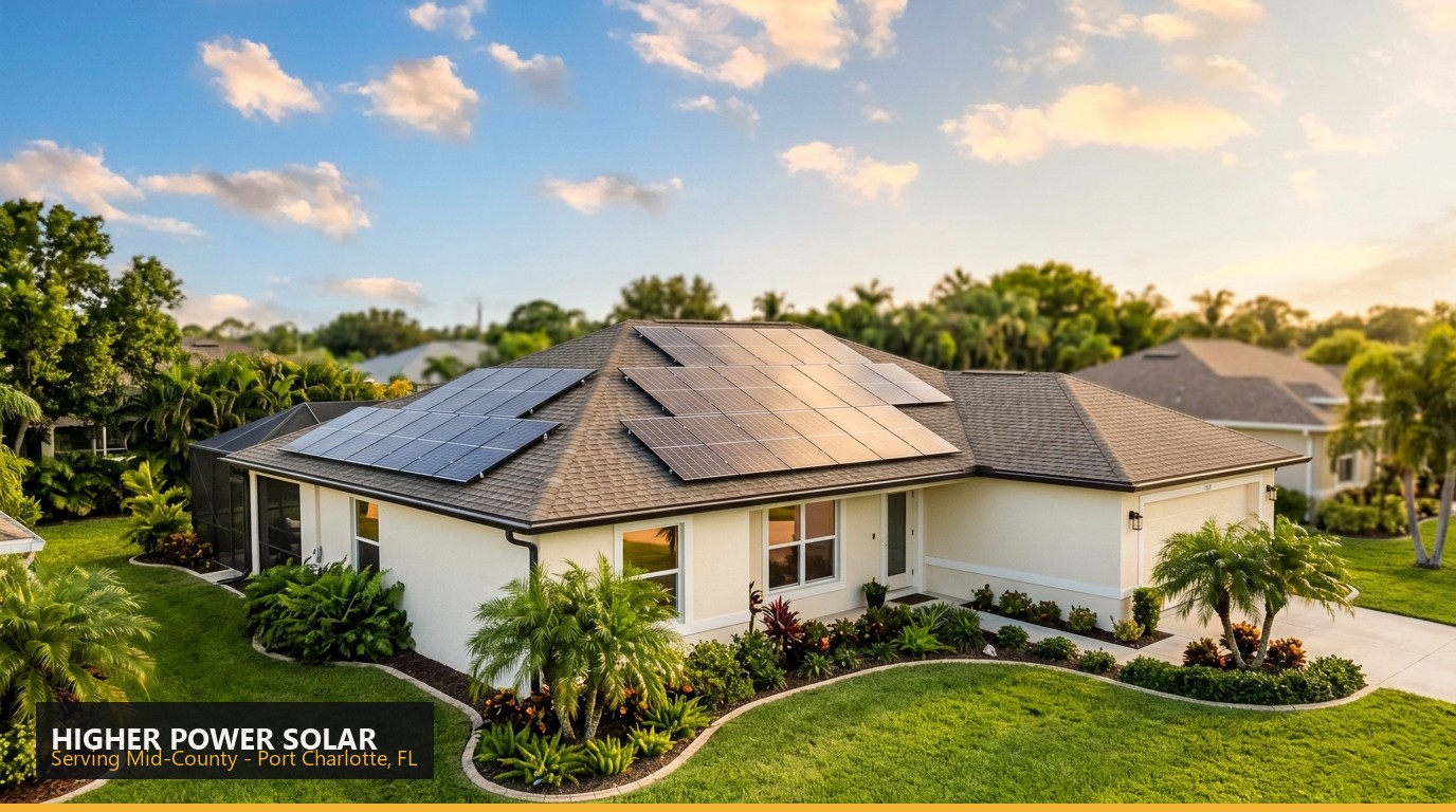 Rooftop solar installation on a home in Mid-County, Port Charlotte FL - Higher Power Solar