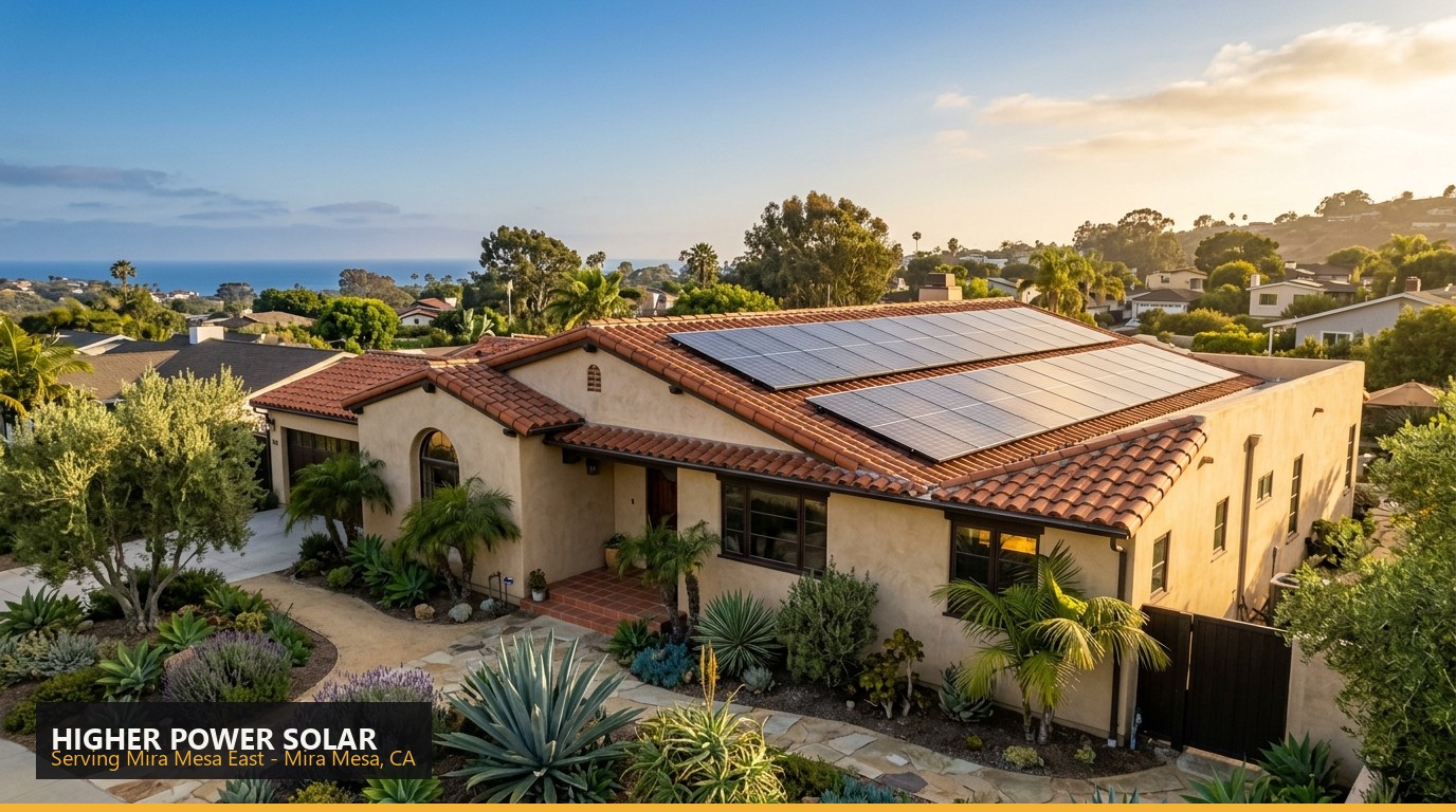 Rooftop solar installation on a home in Mira Mesa East, Mira Mesa CA - Higher Power Solar