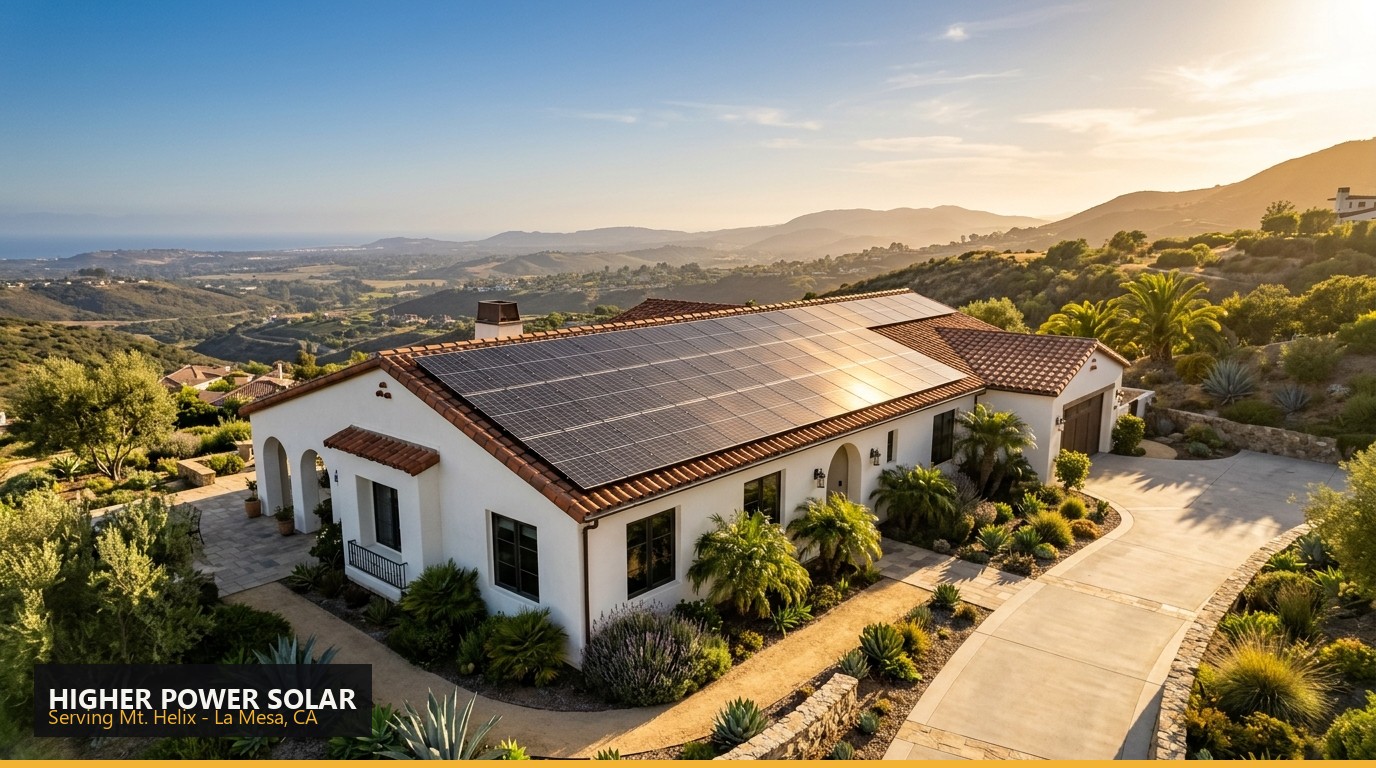 Rooftop solar installation on a home in Mt. Helix, La Mesa CA - Higher Power Solar