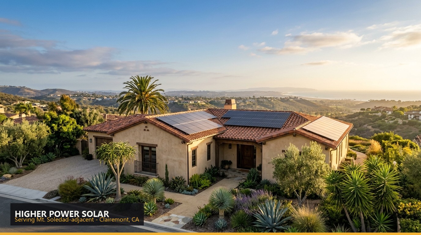 Rooftop solar installation on a home in Mt. Soledad-adjacent, Clairemont CA - Higher Power Solar