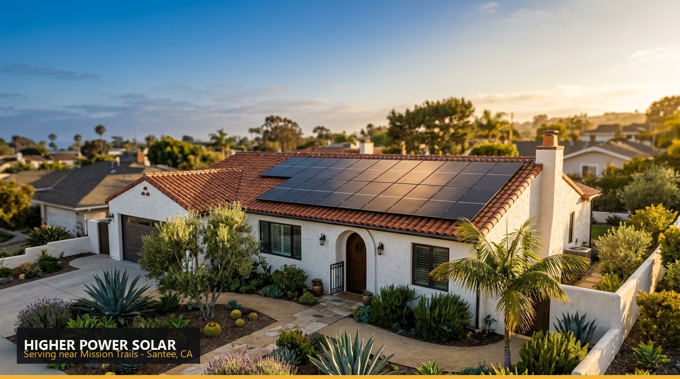 Rooftop solar installation on a home in near Mission Trails, Santee CA - Higher Power Solar
