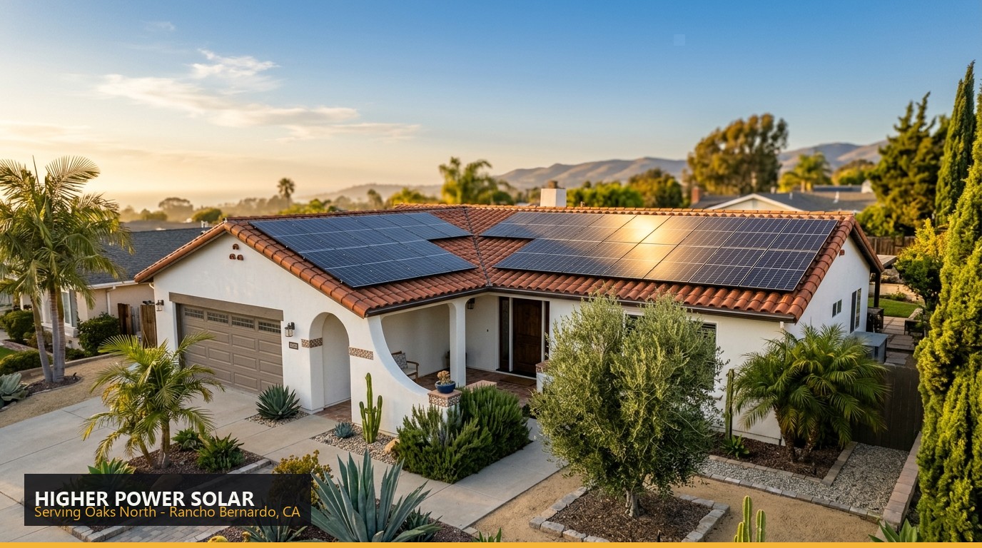 Rooftop solar installation on a home in Oaks North, Rancho Bernardo CA - Higher Power Solar