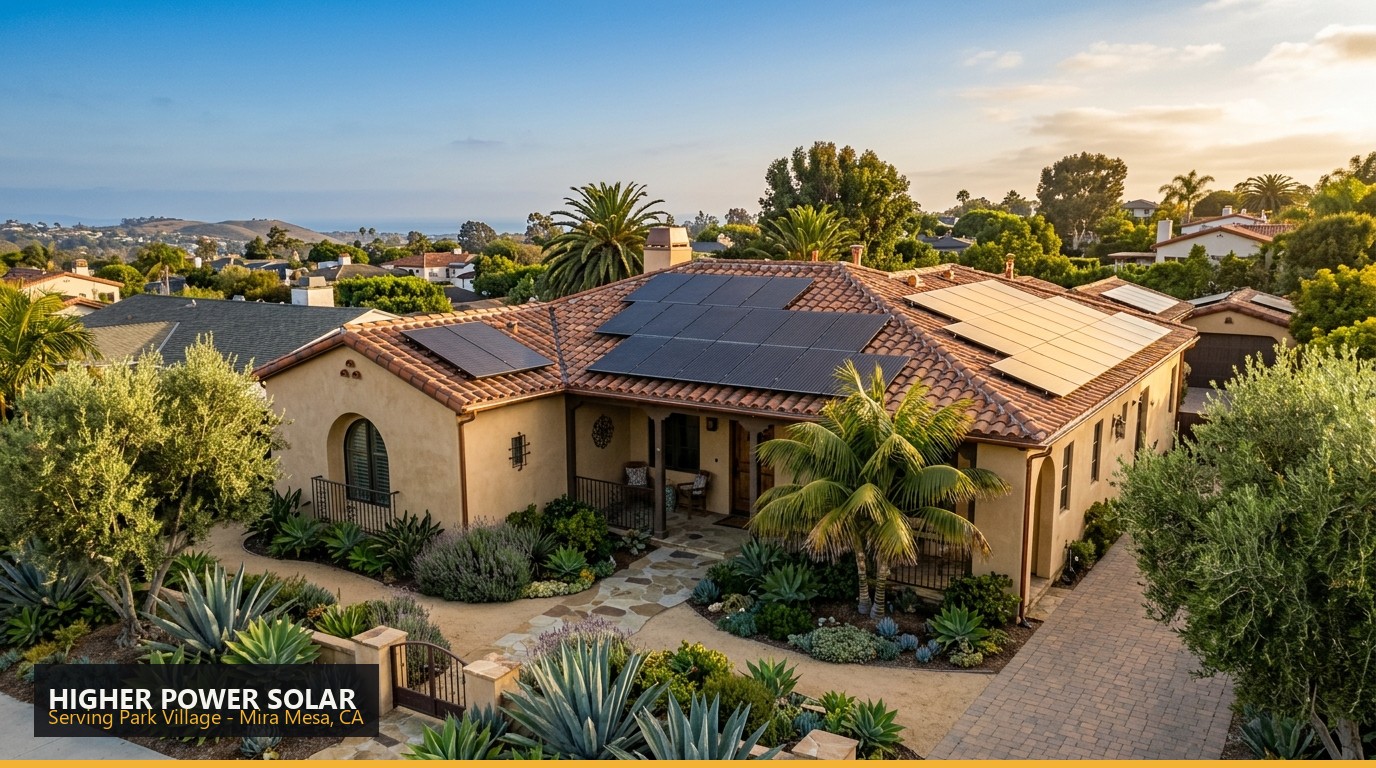 Rooftop solar installation on a home in Park Village, Mira Mesa CA - Higher Power Solar