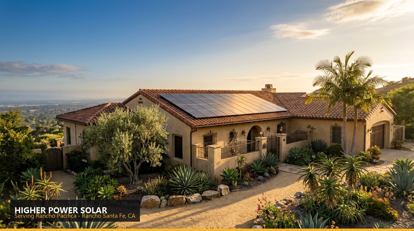 Rooftop solar installation on a home in Rancho Pacifica, Rancho Santa Fe CA - Higher Power Solar