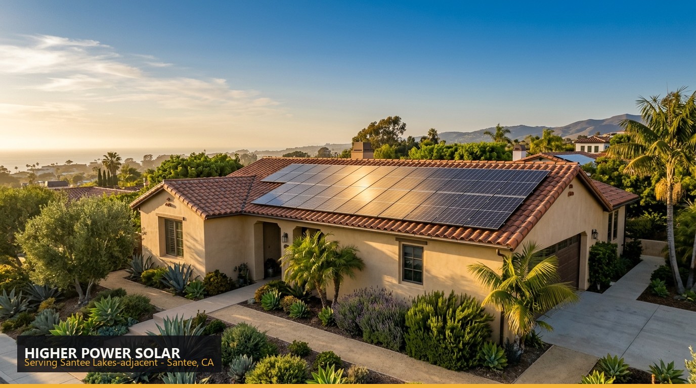 Rooftop solar installation on a home in Santee Lakes-adjacent, Santee CA - Higher Power Solar
