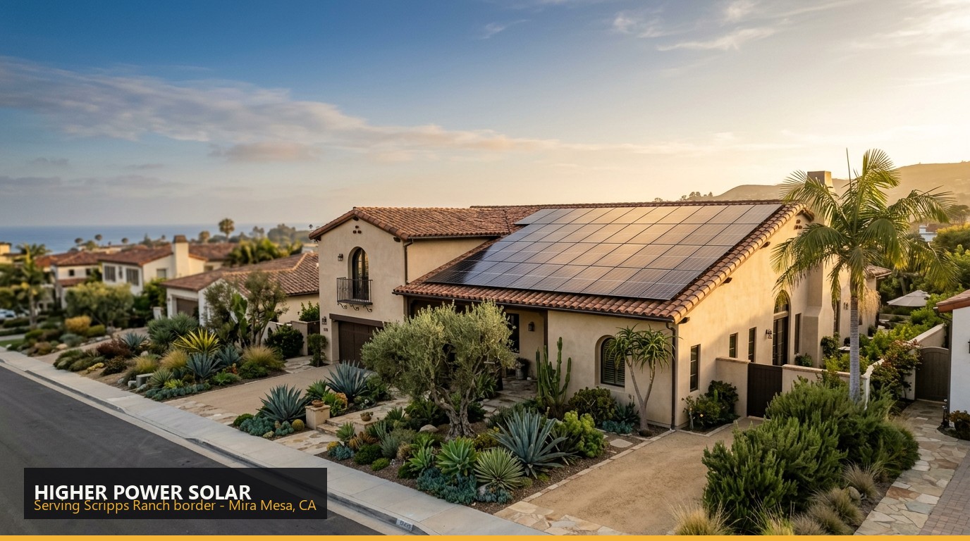 Rooftop solar installation on a home in Scripps Ranch border, Mira Mesa CA - Higher Power Solar