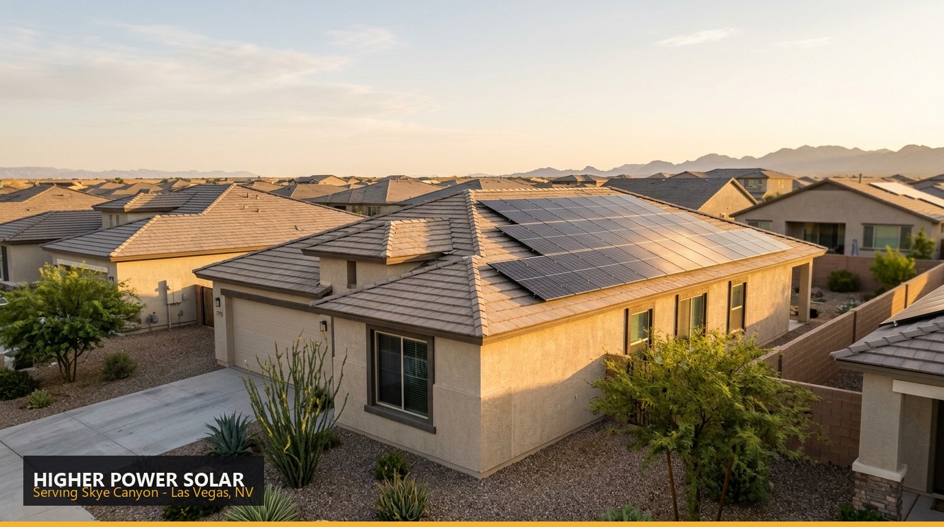 Rooftop solar installation on a home in Skye Canyon, Las Vegas NV - Higher Power Solar
