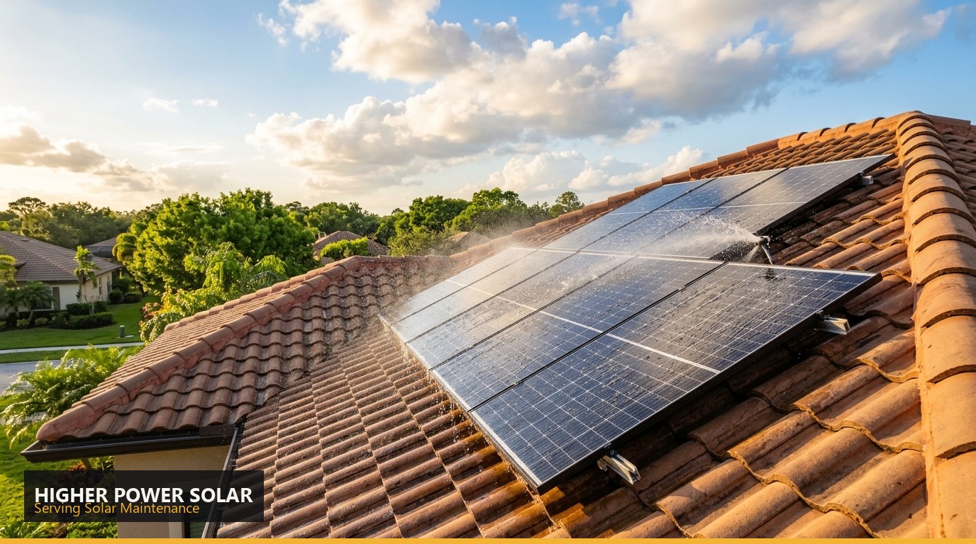Clean rooftop solar panels - Higher Power Solar maintenance