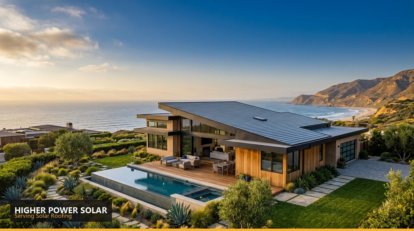 Integrated solar shingle roof on a modern home - Higher Power Solar