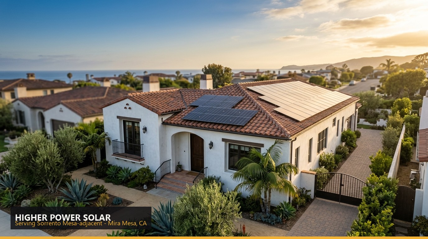 Rooftop solar installation on a home in Sorrento Mesa-adjacent, Mira Mesa CA - Higher Power Solar
