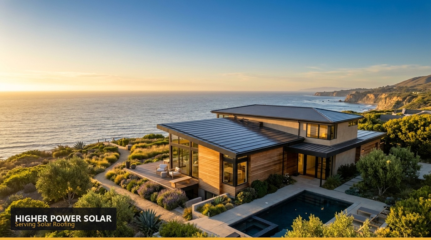 Integrated solar shingle roof on a modern home - Higher Power Solar