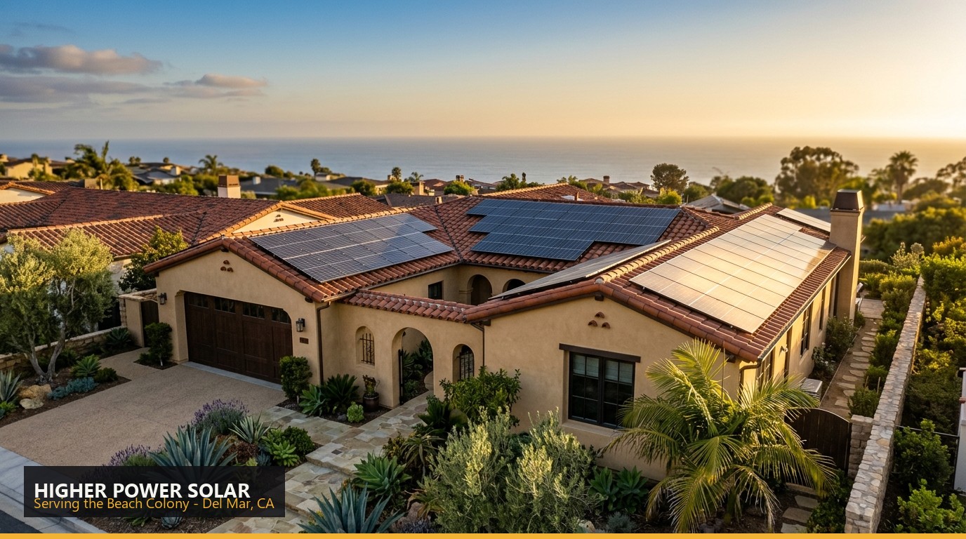 Rooftop solar installation on a home in the Beach Colony, Del Mar CA - Higher Power Solar