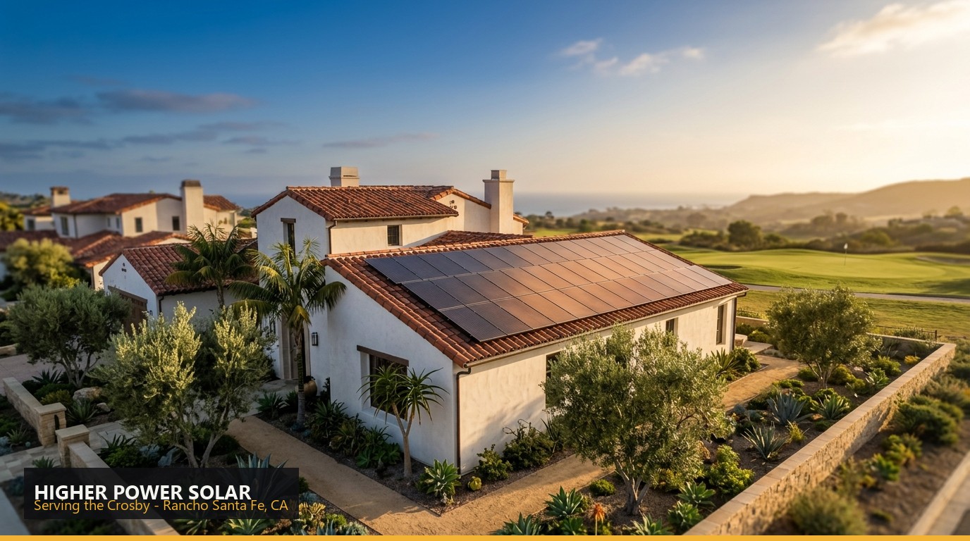 Rooftop solar installation on a home in the Crosby, Rancho Santa Fe CA - Higher Power Solar