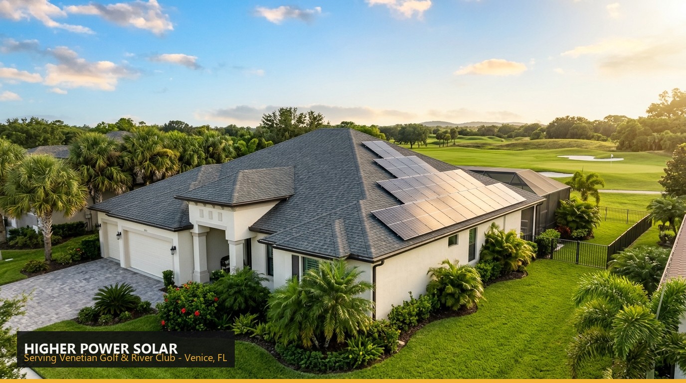 Rooftop solar installation on a home in Venetian Golf & River Club, Venice FL - Higher Power Solar