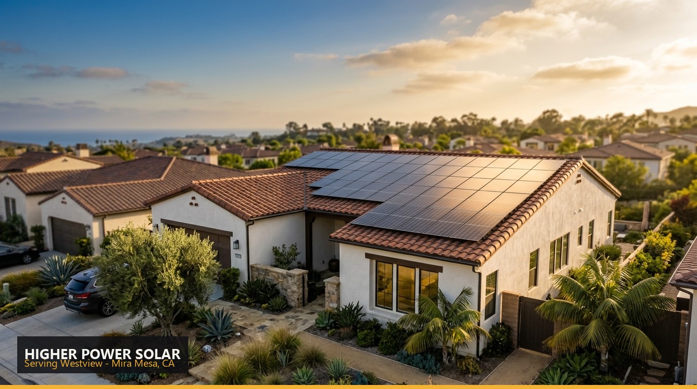Rooftop solar installation on a home in Westview, Mira Mesa CA - Higher Power Solar