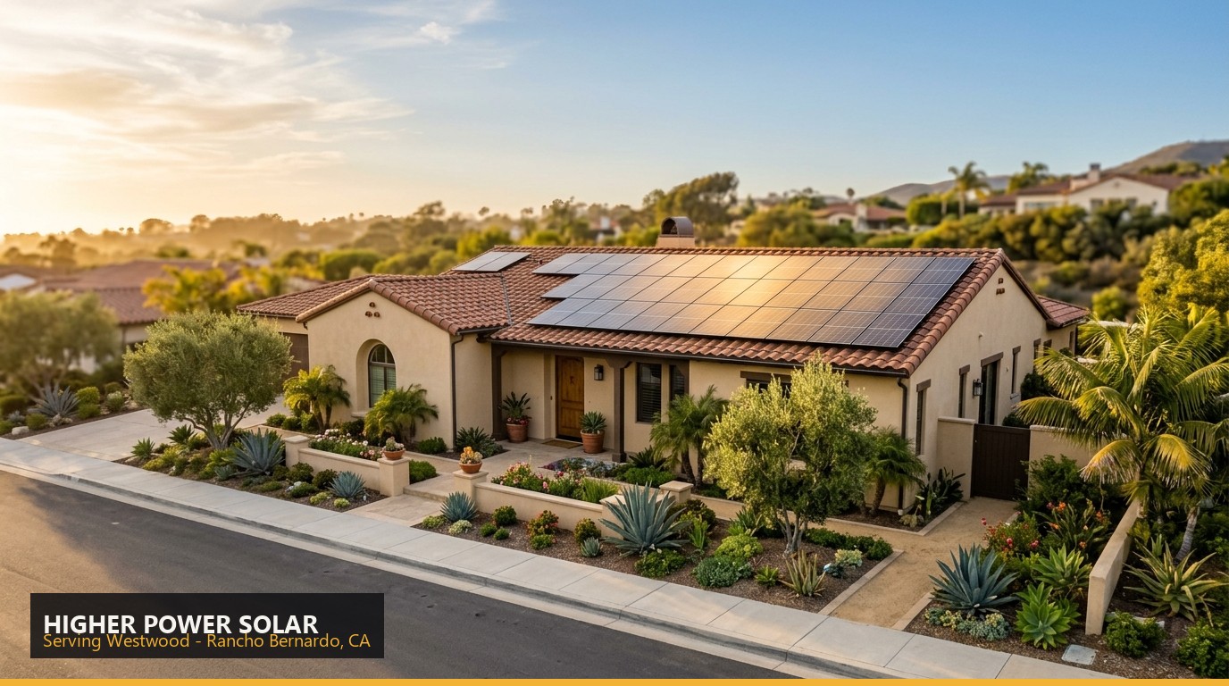 Rooftop solar installation on a home in Westwood, Rancho Bernardo CA - Higher Power Solar