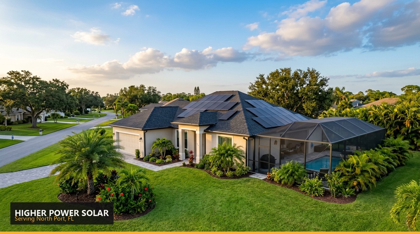 Rooftop solar panels on a North Port, Florida home - Higher Power Solar